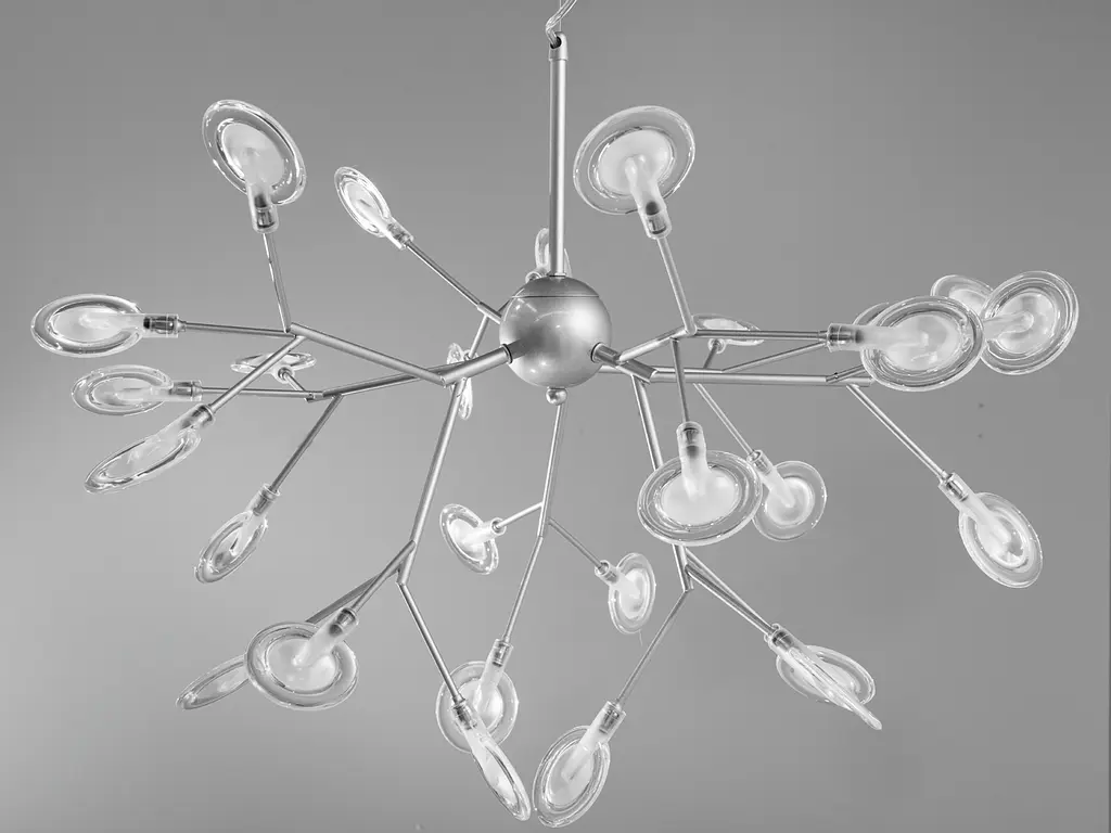 Уникальная, современная люстра подвес "Светлячок", 27 ламп, хром сатин - фото 2