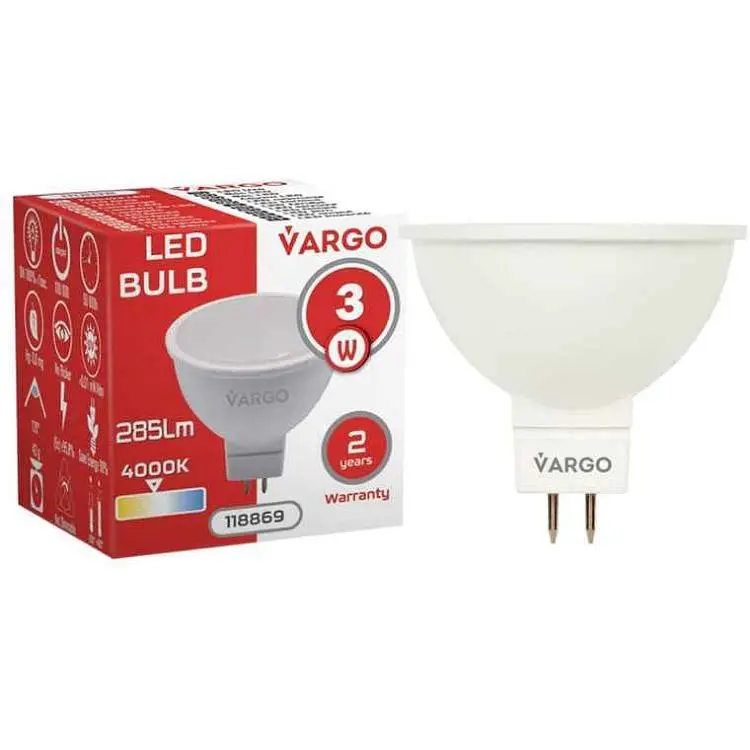 Лампа світлодіодна VARGO 3W GU5,3 MR16 GU5.3 4000К 220V (V-118869)