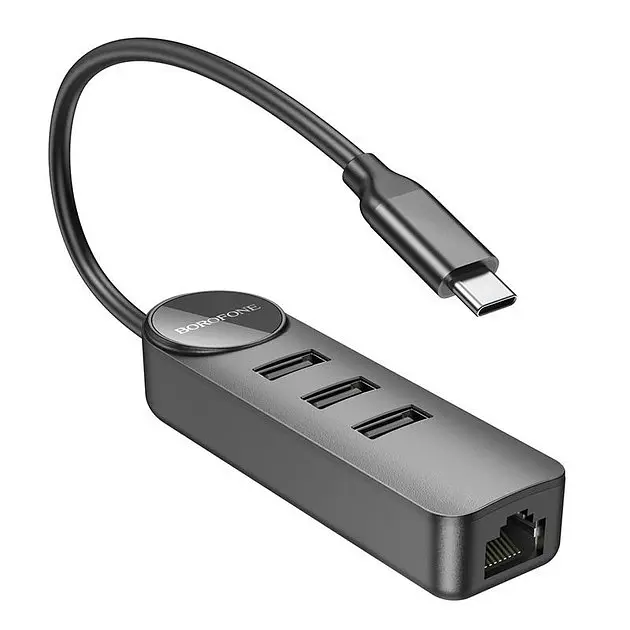 USB-C хаб адаптер Borofone DH6 Erudite 4-in-1 на 3*USB 3.0 и RJ45 6941991104312 - фото 2