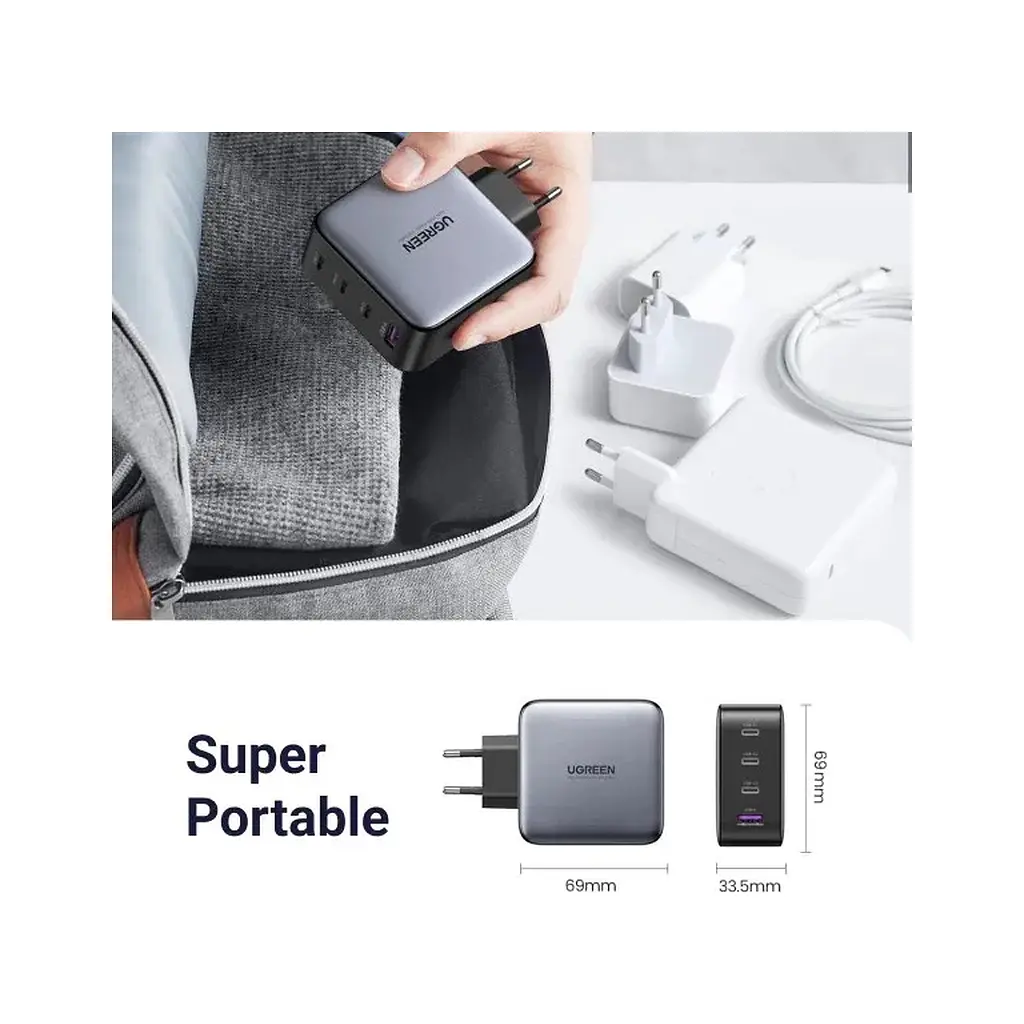 Зарядний пристрій Ugreen GaN Tech 4xUSB 100 Вт (3xUSB-C + USB-A), швидке заряджання, чорний, CD226 (40747) - фото 2