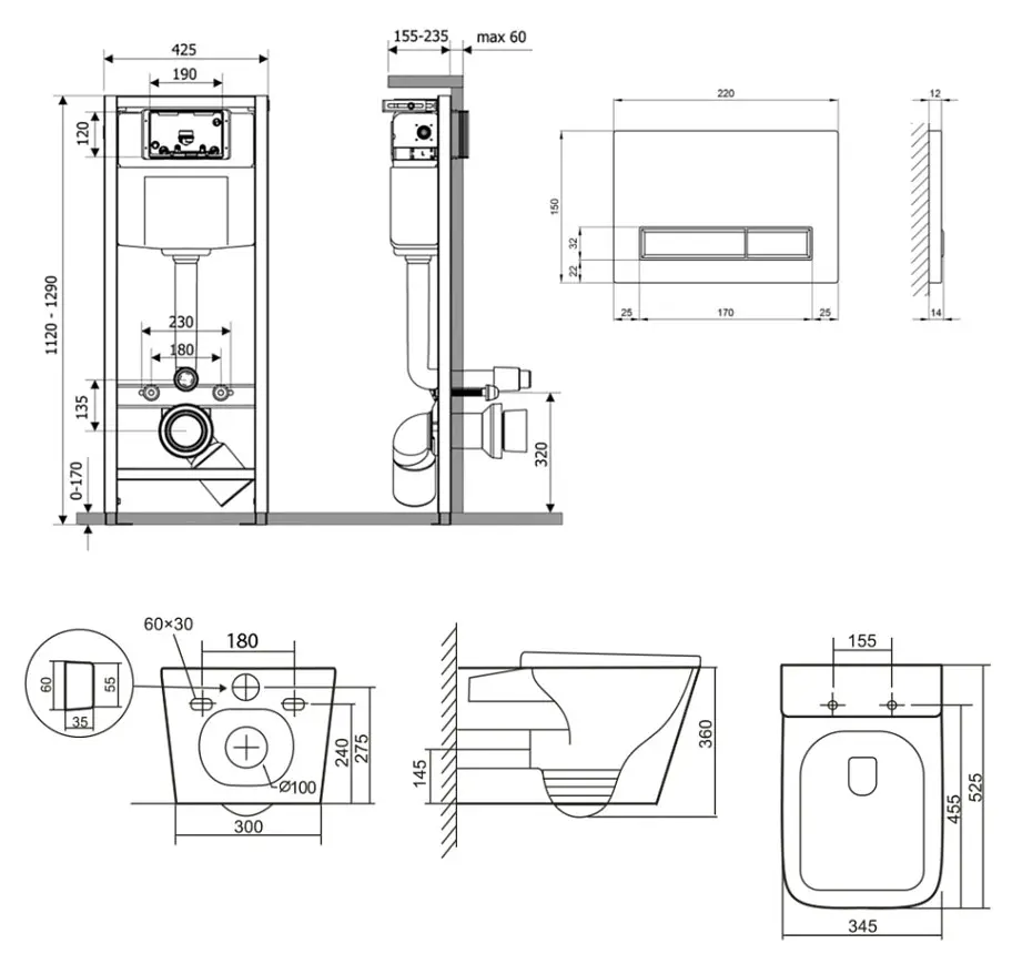 Набір Q-tap Nest 4 в 1 підвісний унітаз Tern Ultra Quiet 525x345x360 + комплект інсталяції QT17332303AW47510 - фото 8