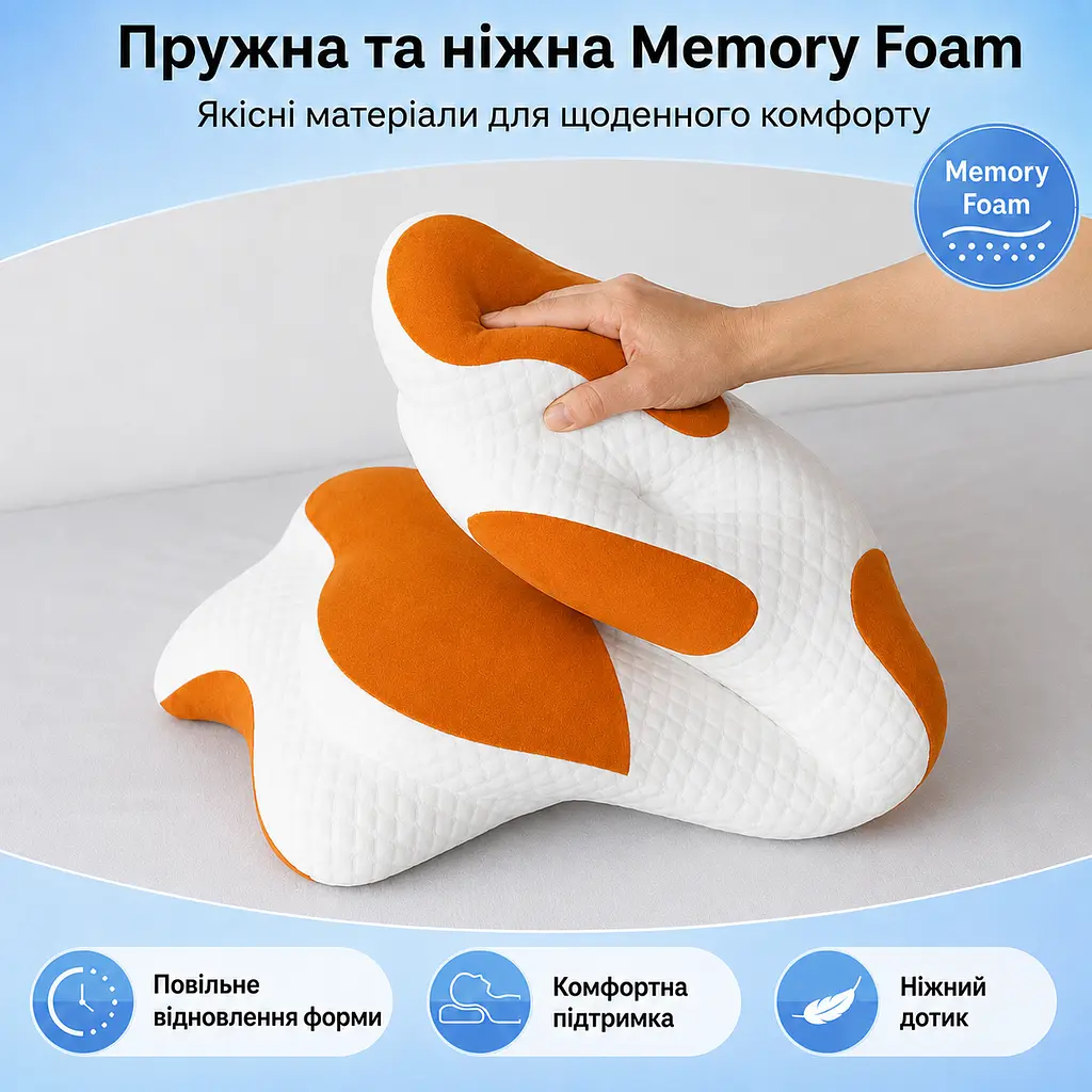 Ортопедична подушка Solve Beauty Метелик оранжево-біла 65 x 40 x 15/10 см (KT9000402) - фото 6