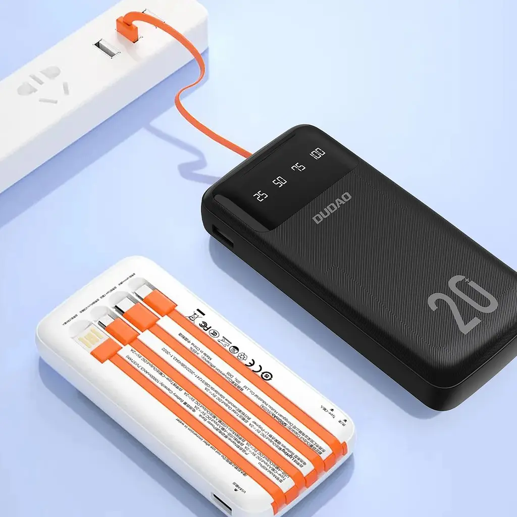 Універсальна мобільна батарея Dudao 20000mAh K6Pro+ 10W USB-A,USB-C In/Out,with USB-C/Lightning/MicroUSB/USB-A cables Чорний - фото 5