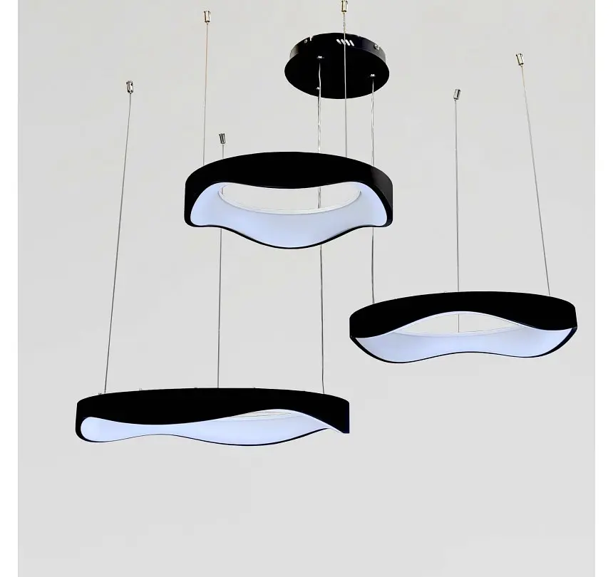 Світлодіодна люстра підвісна Artlight 2460/42+52+62BK з трьома хвилеподібними кільцями, 200W - фото 2