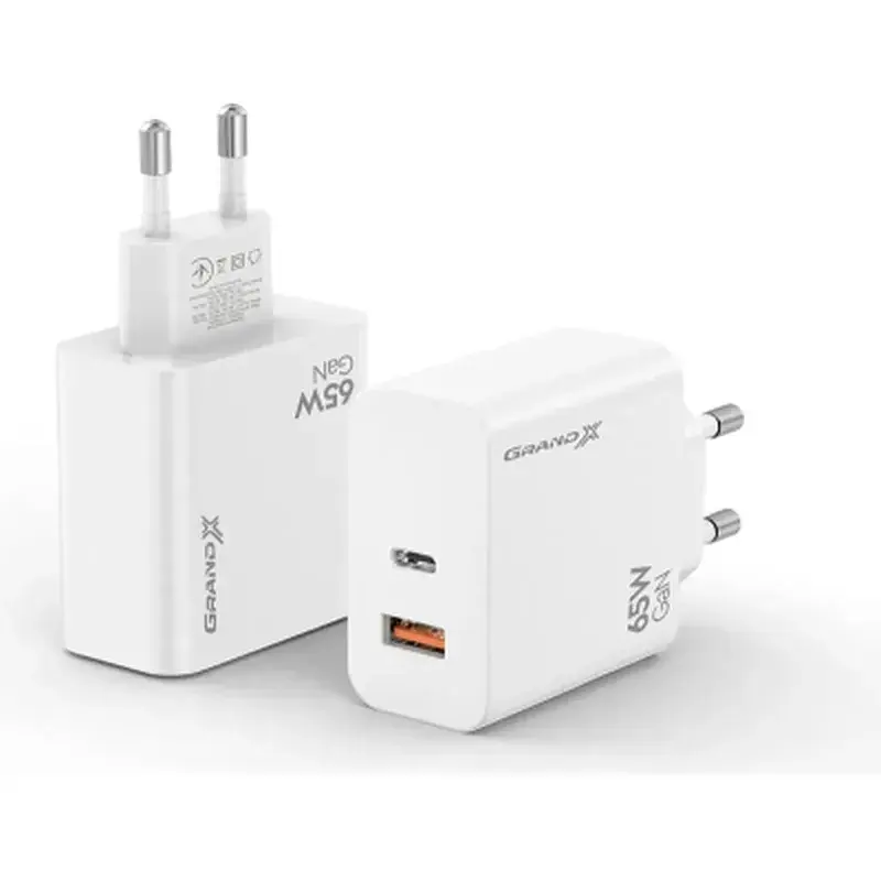 Зарядний пристрій Grand-X GaN 1xUSB-C + 1xUSB 65W PD3.0 QC4.0 AFC SCP FCP white (CH-960W) - фото 4