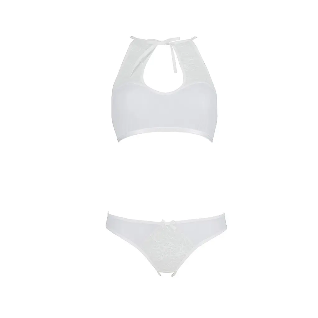 Комплект із бра, трусиків з ажурним декором та відкритим кроком Passion URSULA SET XXL/XXXL, white - фото 3