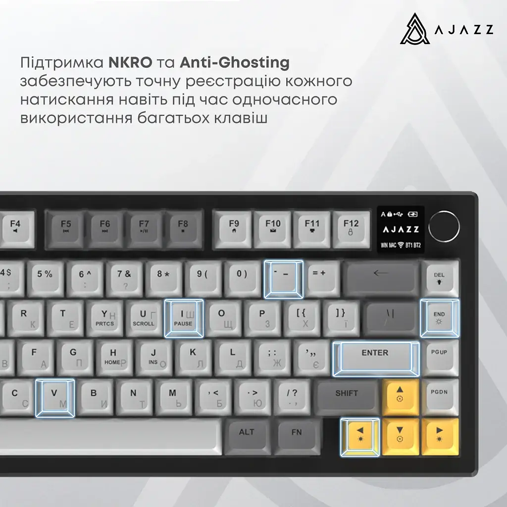 Клавіатура Ajazz AF82 Wireless/Bluetooth/USB UA Black/White (AF82-BW) - фото 11