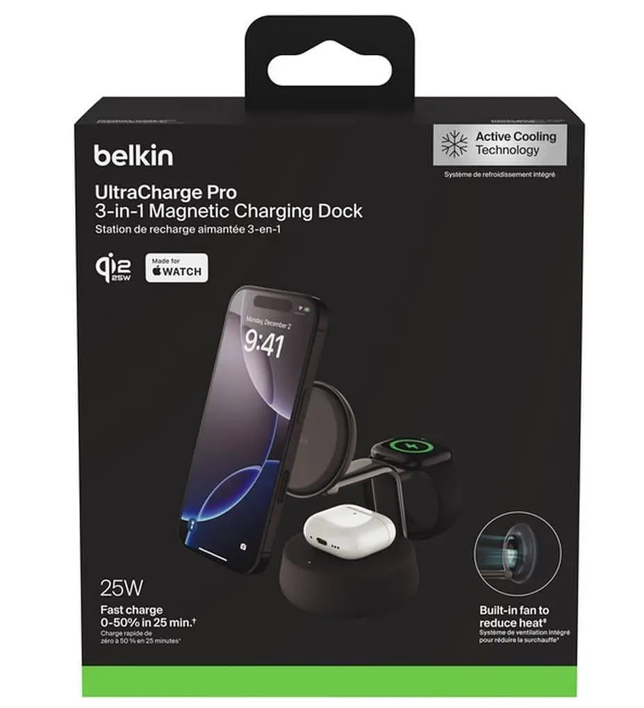 Зарядний пристрій Belkin UltraCharge Pro 3-in-1 Magnetic Charging Dock 25Вт, Charcoal (WIZ040KQCH) - фото 3