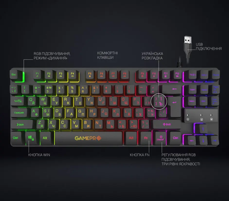 Игровая клавиатура GamePro GPGK-537 Nitro USB RGB Black - фото 5