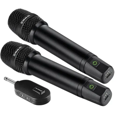 Мікрофон для караоке REAL-EL KM-850, Black, 6.35 мм jack, підключення бездротове, - 60 дБ, радіус дії до 25 м, 2 шт (EL121900002) - фото 2