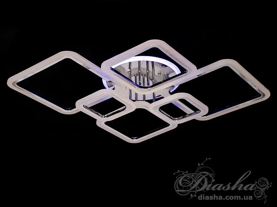 Люстра стельова LED Diasha A8160/6HR, 150W, 3200K-6500K, хром, сучасний стиль з пультом, диммером, акрилова