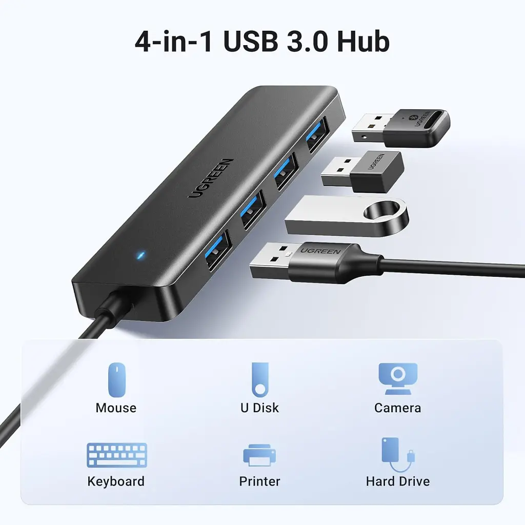 Концентратор Ugreen USB 3.0 to 4хUSB 3.0 0.15m Space Gray CM219 (25851) - фото 2