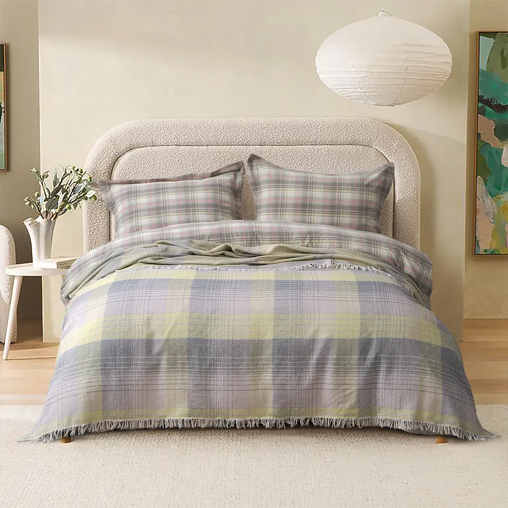 Покрывало Lotus Home - Checked Madras серый 190x225 - фото 2