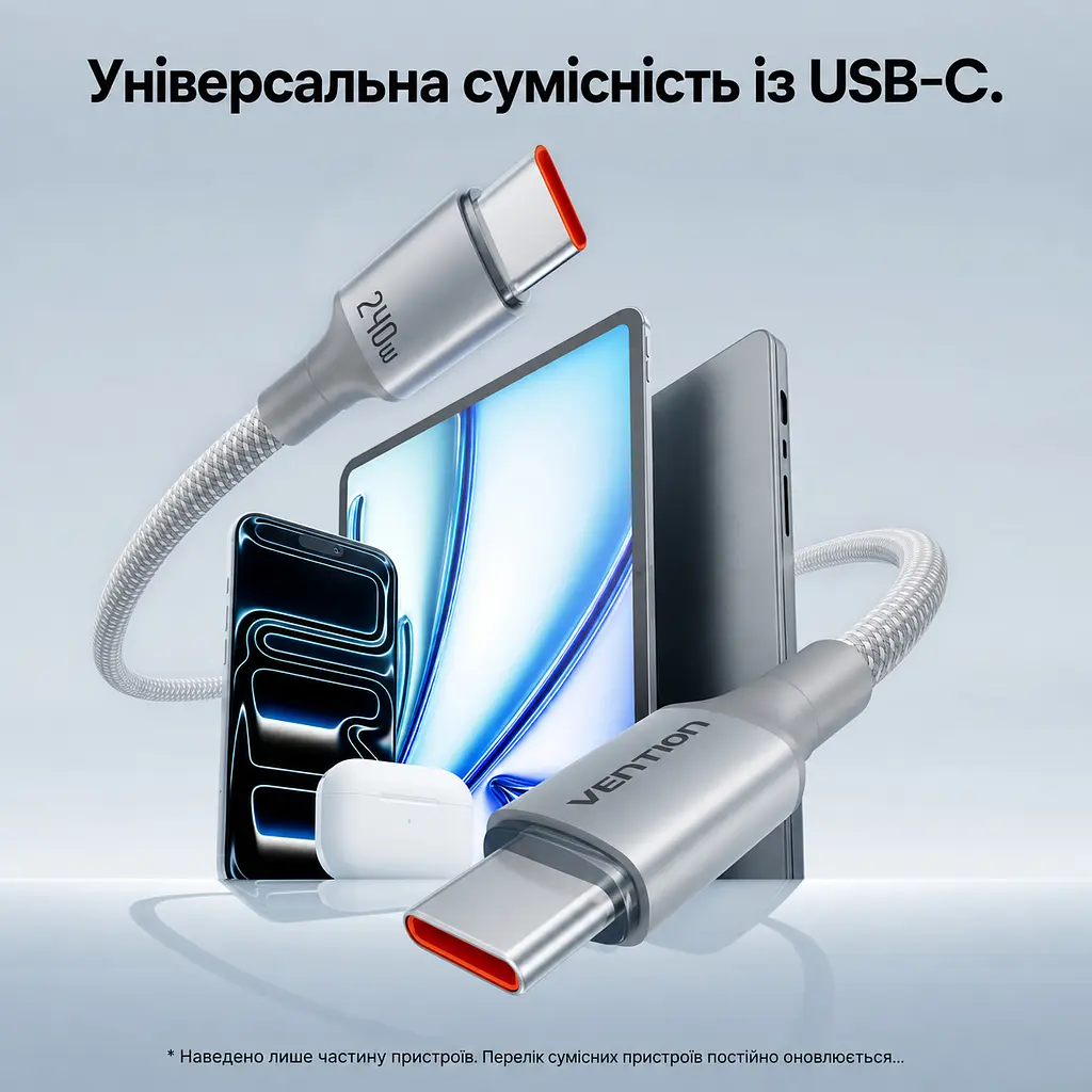 Кабель Vention TSAJG магнітний USB-C - USB-C PD 3.1 240 Вт 1,5 м титаново-золотий (TSAJG) - фото 10