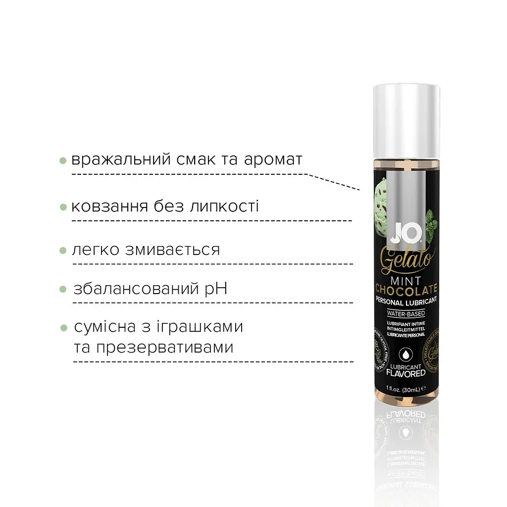 Змазка на водній основі JO GELATO Mint Chocolate (30 мл) без цукру, парабенів та пропіленгліколю - фото 3