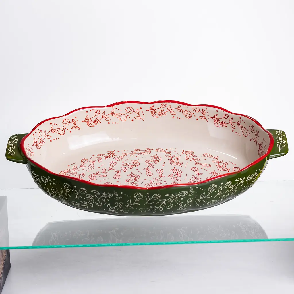 Форма для запекания Vintage 40×25×6.5 (см) овальная форма для выпекания в духовке с ручками Зеленый Yiwu HM05-04 - фото 2