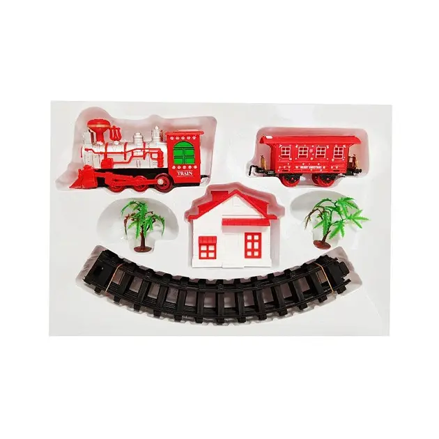 Залізниця Star Toys Christmas Train з вагончиком та будиночком різдвяний поїзд з музикою 101 см Червоний - фото 3