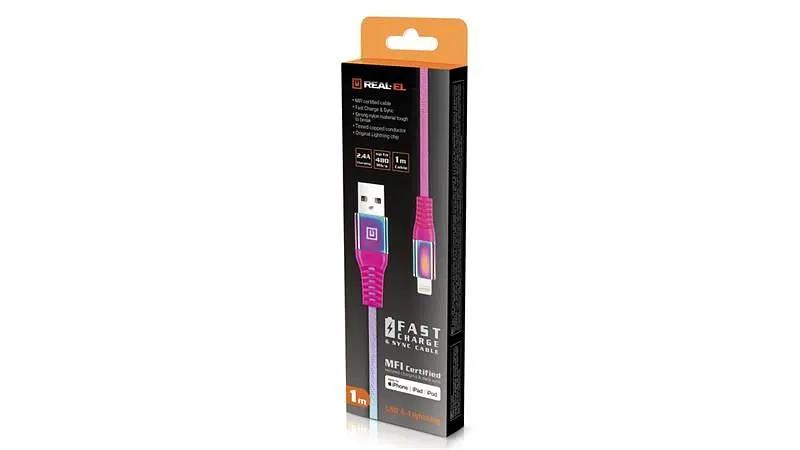 Кабель REAL-EL USB - Lightning (M/M), 1 м, Rainbow (EL123500051) - фото 7
