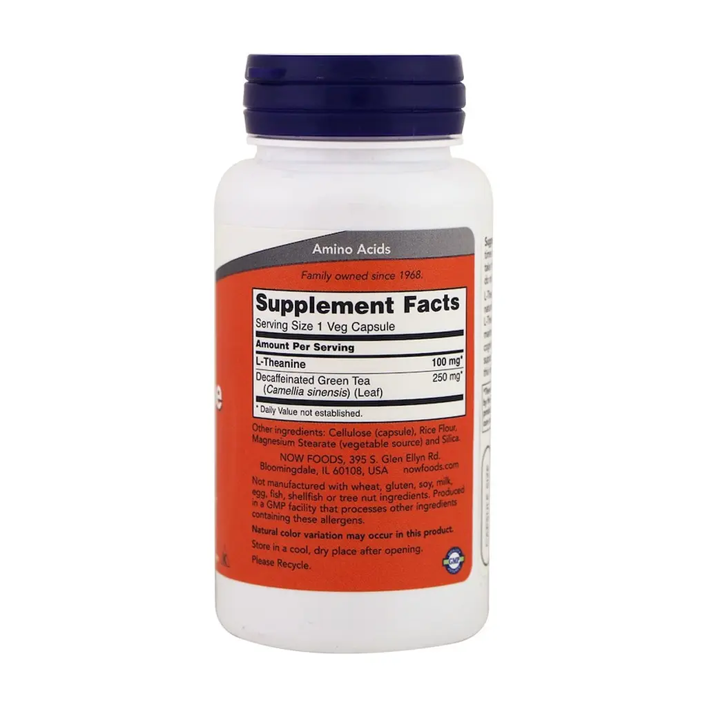 Амінокислота Now Foods L-теанін, L-Theanine, 100 мг, 90 вегетаріанських капсул (NOW-00145) - фото 2
