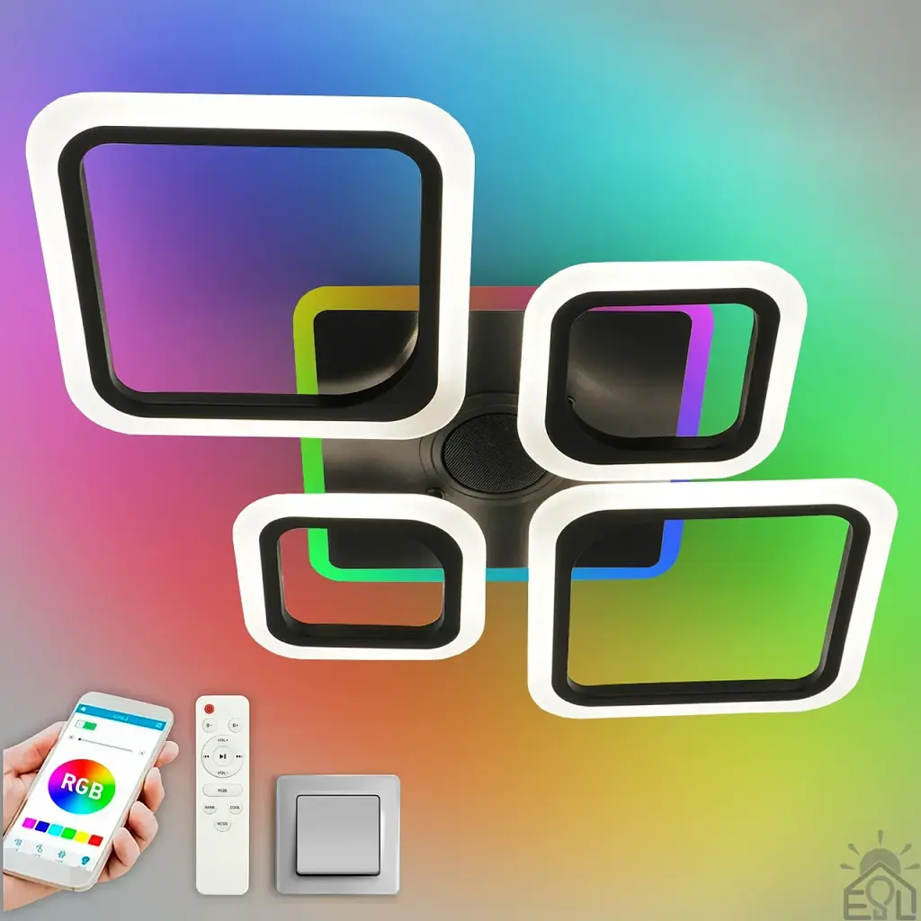 Смарт люстра з колонкою керована світлодіодна OVAL RGB MUSIC 5S 85 Вт 725x460x80 мм Чорна ESLLSE