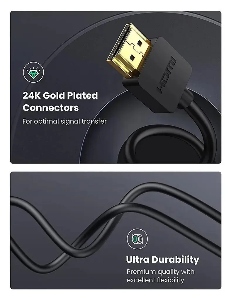 Перехідник кабель UGREEN Micro HDMI-HDMI 2.0 4K 60 Гц підтримка 3D, Ethernet, HDR, ARC 1 м (30148) - фото 3