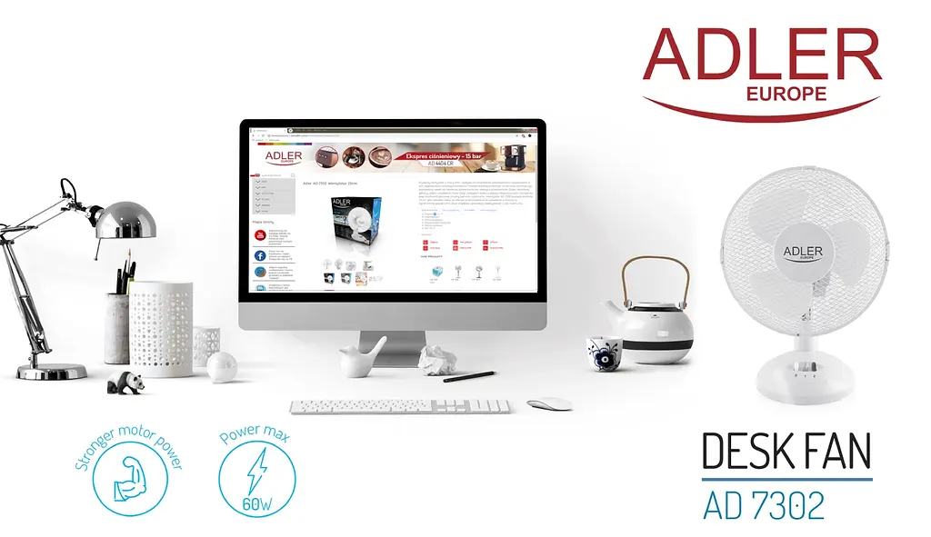 Вентилятор AdlerAD 7302 white настільний/ 45Вт/ D=23см/ автоповорот/ білий - фото 9