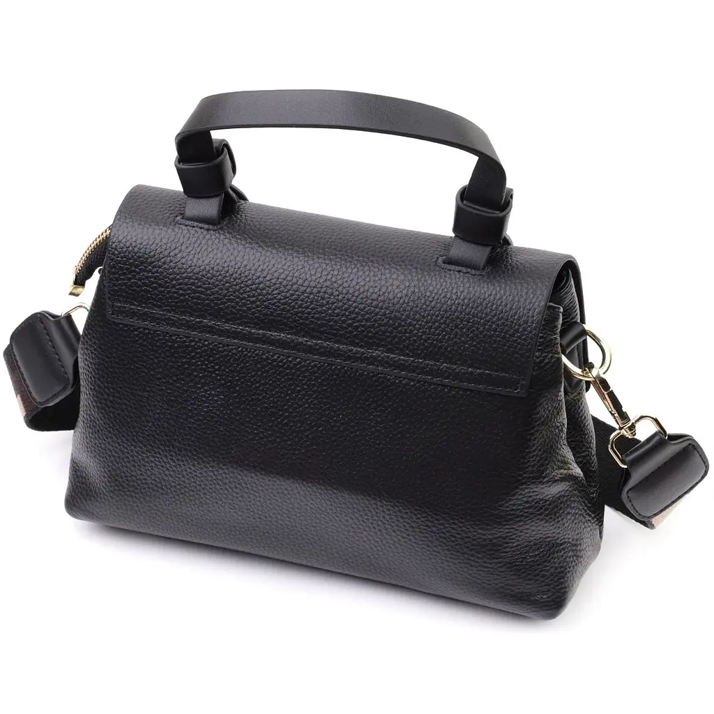 Люксова сумка для жінок з короткою ручкою з натуральної шкіри Vintage 22670 чорна - фото 2