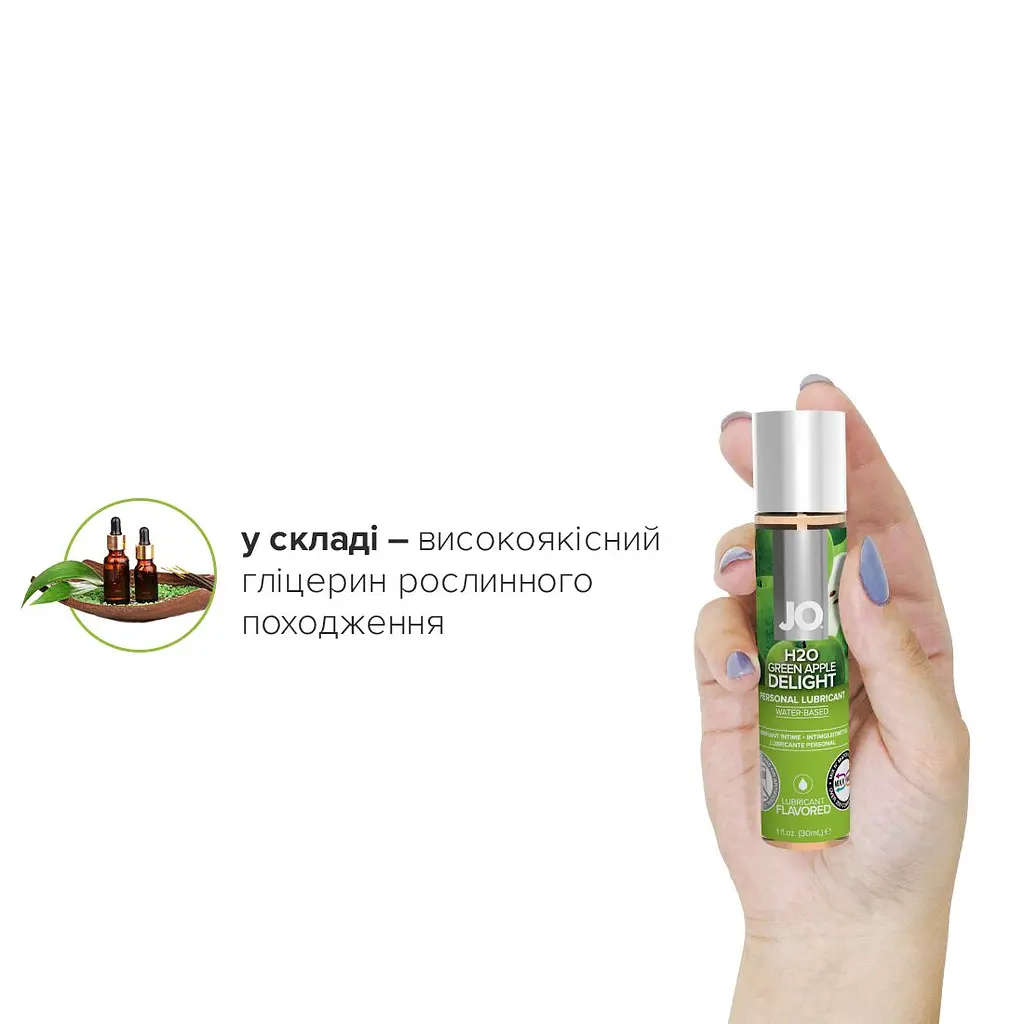 Змазка на водній основі JO H2O — Green Apple (30 мл) без цукру, рослинний гліцерин - фото 4