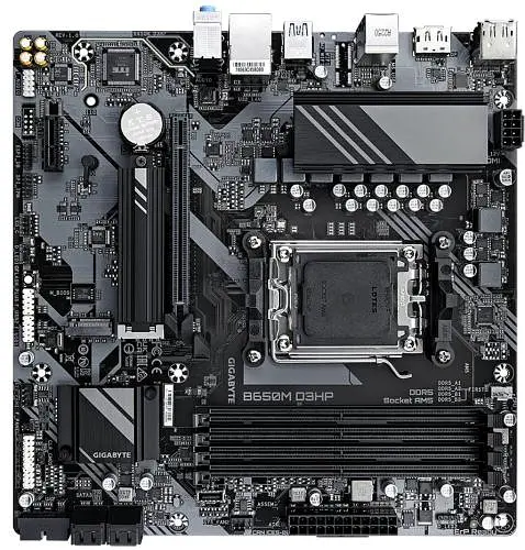 Материнская плата AM5 Gigabyte B650M D3HP, B650, 4xDDR5, Int.Video (CPU), 4xSATA3, 2xM.2, 1xPCI-E 4.0 16x, 1xPCI-E 3.0 1x, Realtek 7.1, Realtek 2.5Gb, 7xUSB3.2/6xUSB2.0, HDMI/2xDP, MicroATX - фото 4