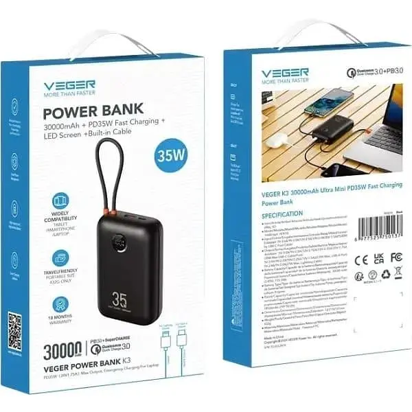 Павербанк Veger Black 30 000 mAh / 35 Вт (W3018.black) - фото 5