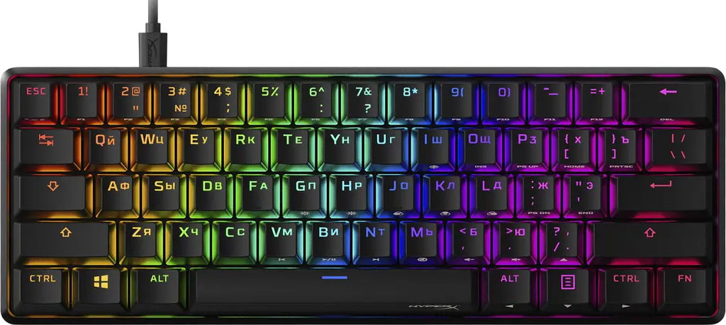 Клавиатура HyperX Alloy Origins 60 Red UA RGB Black (4P5N4AA) - фото 1