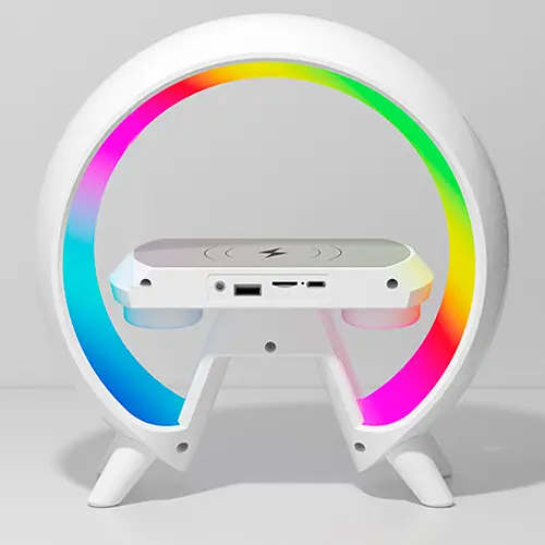 Акумуляторний нічник XM-X63 RGB з годинником, бездротовою зарядкою та Bluetooth колонкою (Білий) - фото 3