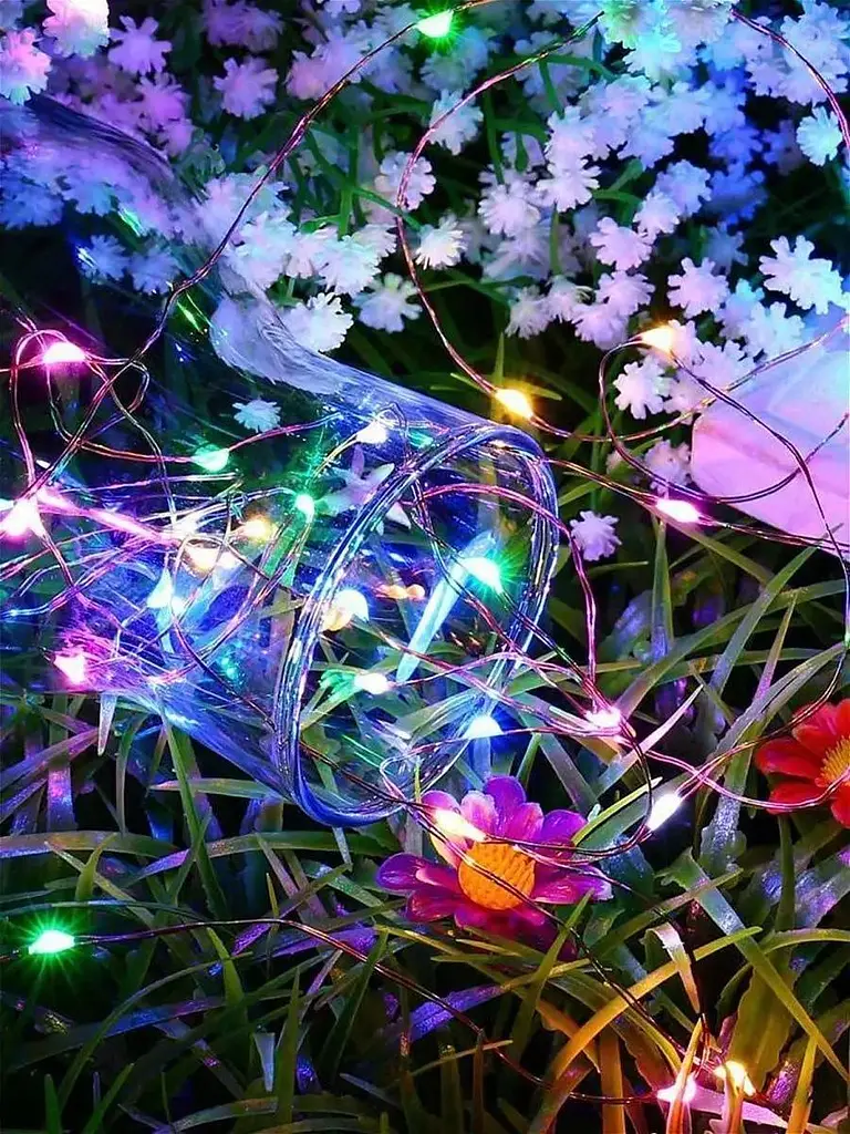 Світлодіодна новорічна LED гірлянда-нитка “Краплі роси” 100 LED, 10 м, на батарейках + USB (різнокольоровий) - фото 7