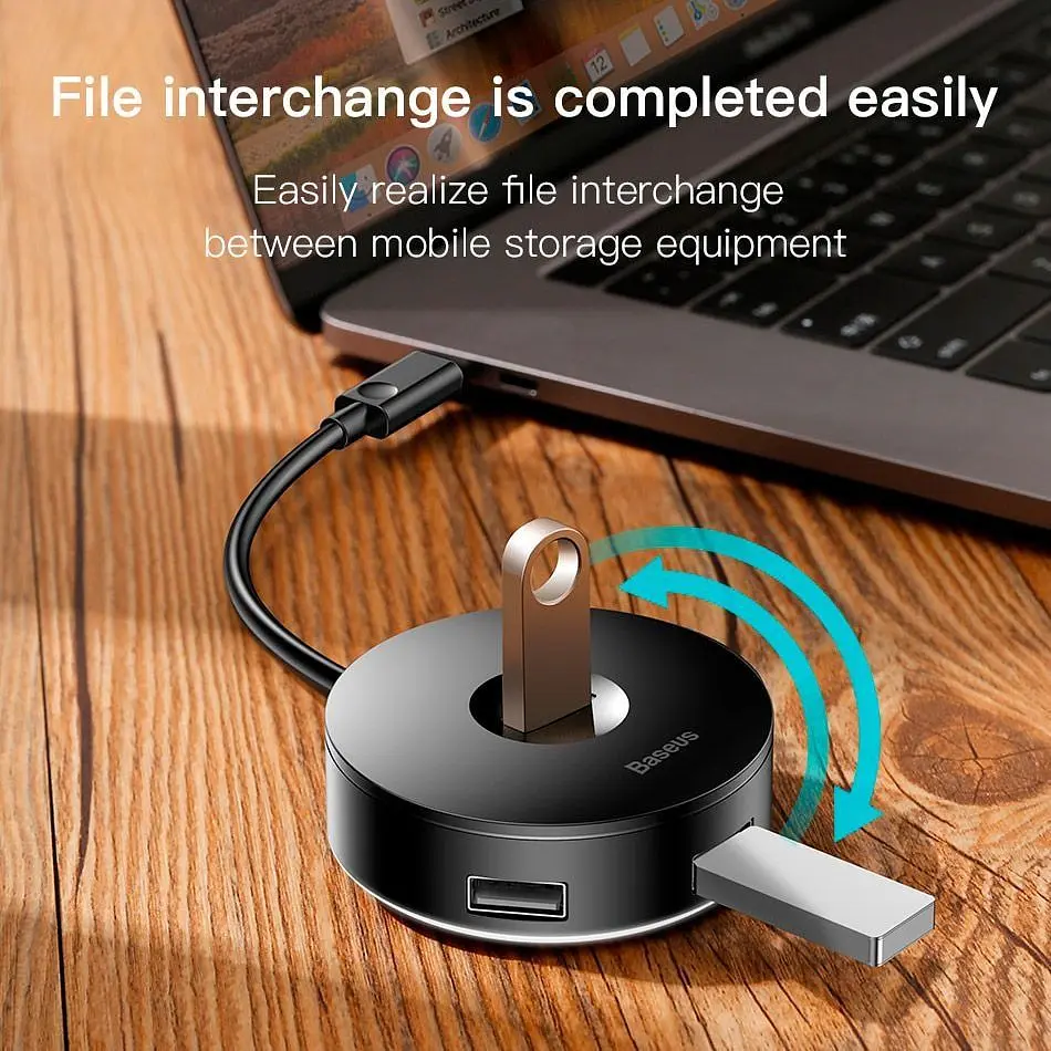 USB-хаб Baseus Round Box 4-Port USB-C Black 0.1м (CAHUB-G01) [77933] - фото 11
