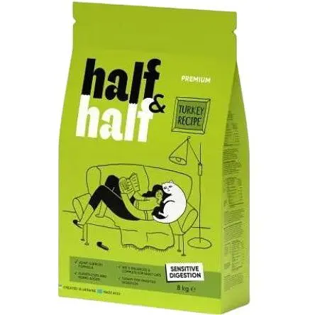 Сухий корм Half&Half для котів із чутливим травленням з індичкою 8 кг
