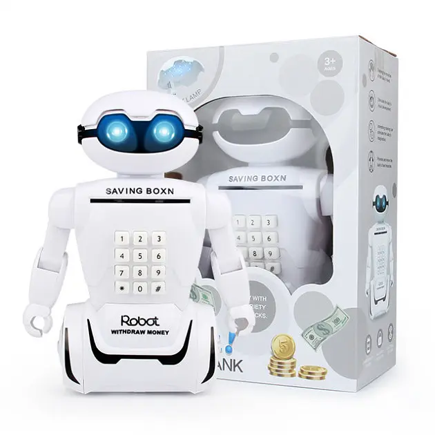 Дитяча скарбничка робот сейф з кодовим замком настільна лампа 3 в 1 Robot Piggy Bank білий - фото 3