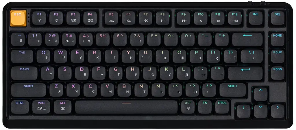 Клавіатура механічна J1 82Key, K pro Brown, WL/BT/USB-A, QMK, Hot-swap, EN/UKR, RGB, чорний Keychron teh0013905 - фото 1
