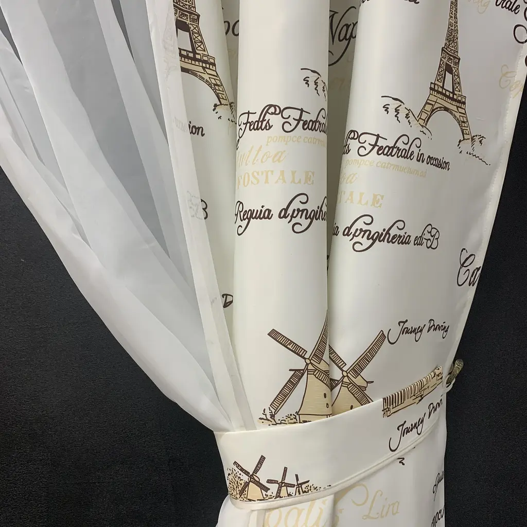 Коротка фіранка для кухні з атласу та шифону з коричневими будинками 1,8м на 4м на тасьмі ALBO pbe0052795 - фото 9