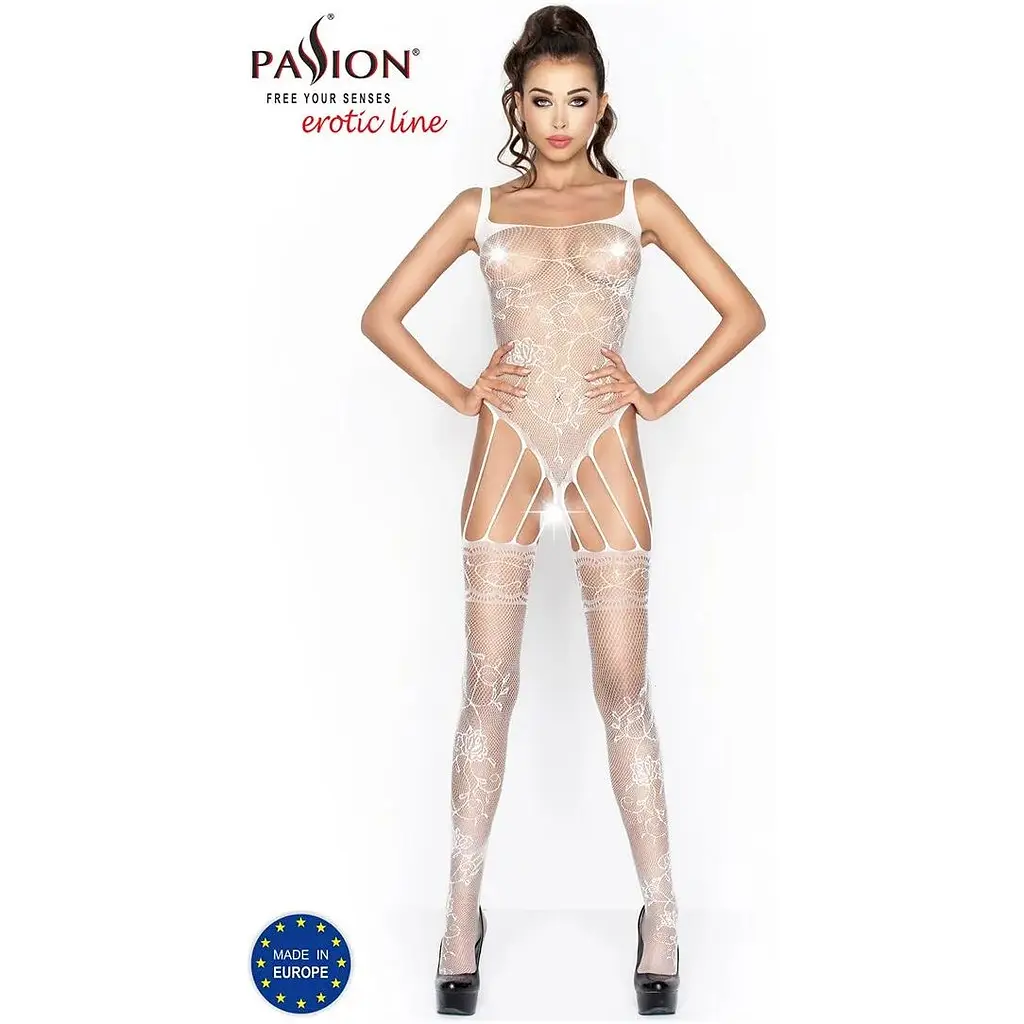 Бодістокінг Passion BS034 White, комбінезон, імітація боді і панчіх - фото 2