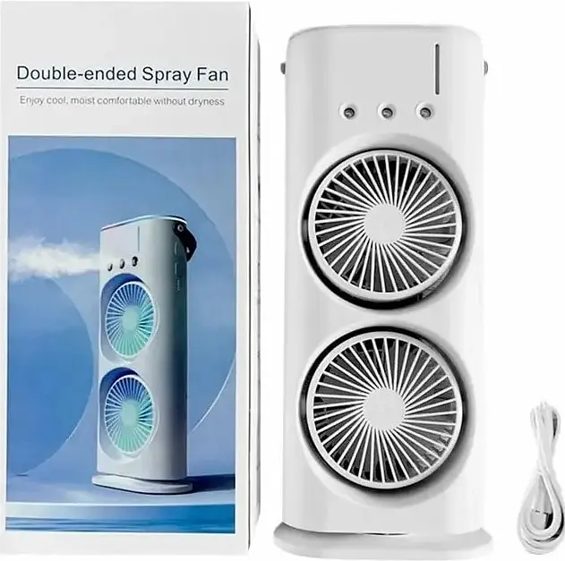 Вентилятор настільний No Brand Double-ended Spray Fan подвійний з охолодженням LED підсвічування без пульта ДУ Білий (2104618552) - фото 2