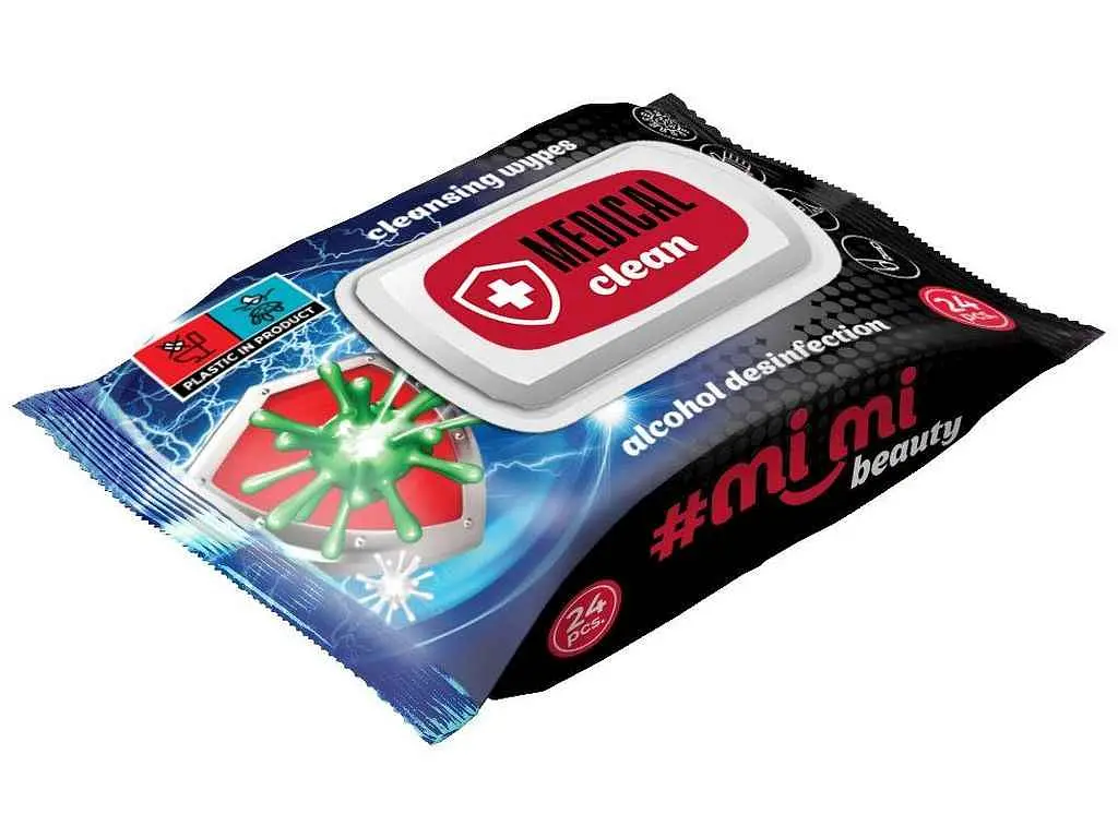 Вологі серветки МІ МІ 20шт Дизенфекція (зі спиртом) Beauty Medical clean клапан