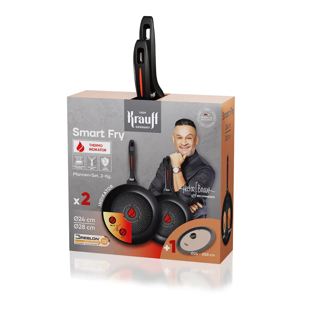 Набір зі сковорідок Smart Fry Krauff ⌀24см, ⌀28см та універсальної кришки MultiSize + щипці та кухонна дошка - фото 4