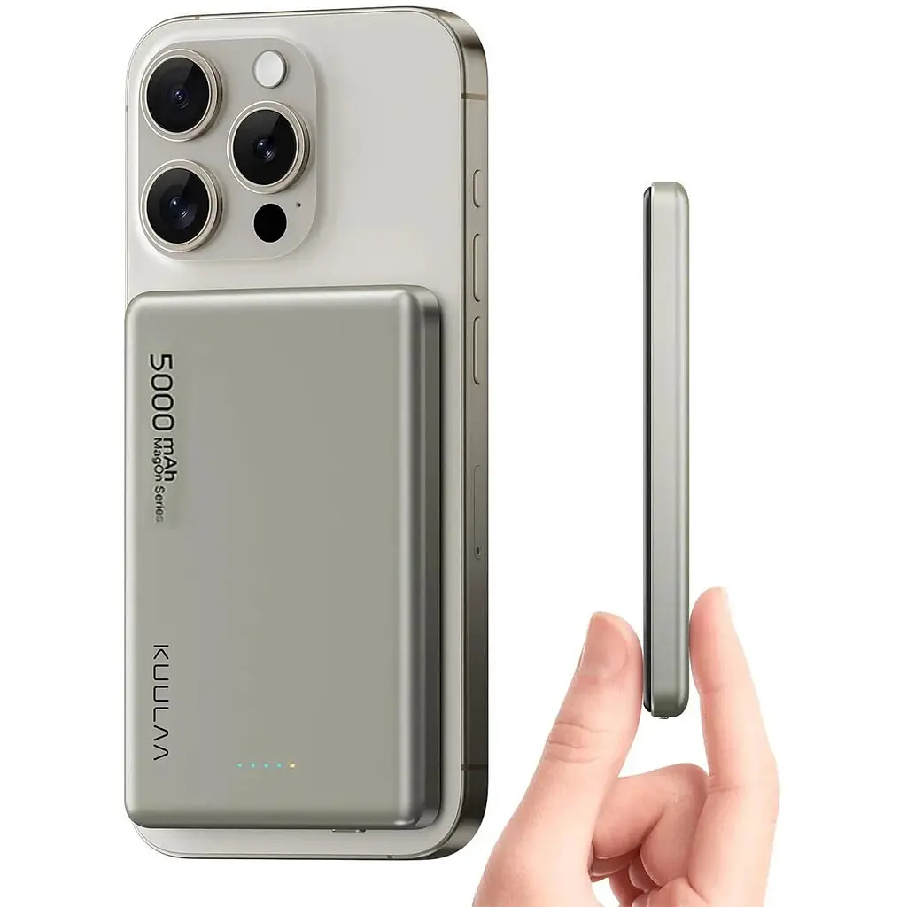 Повербанк Kuulaa MagSafe Powerbank беспроводной с беспроводной зарядкой для iPhone магнитный 5000 mAh 20W Titanium - фото 2