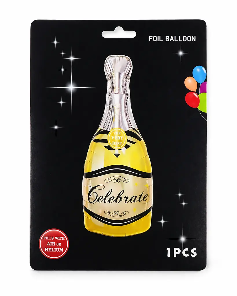 Фольгована кулька JS Balloon фігура "Шампанське золоте Сelebrate" наповнення повітрям або гелієм для тематичних вечірок Золотистий - фото 2