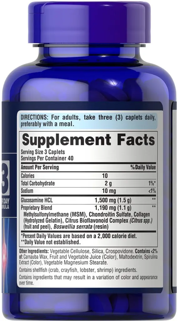 Препарат для суставов и связок Puritan's Pride Chondroitin Glucosamine MSM 3 Per Day Formula, 120 каплет - фото 2