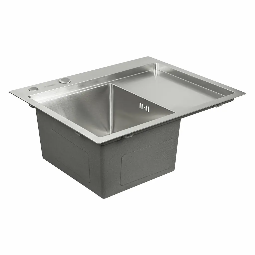 Кухонна мийка Platinum Handmade 580x480x220 L нержавійка (товщина 3,0/1,5 мм корзина та дозатор в комплекті), R, Нержавіюча сталь - фото 3
