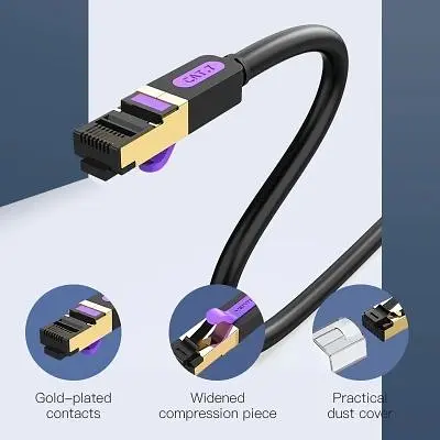 Патч-корд 1м, S/FTP cat 7 RJ-45 black Vention (ICDBF) - фото 2