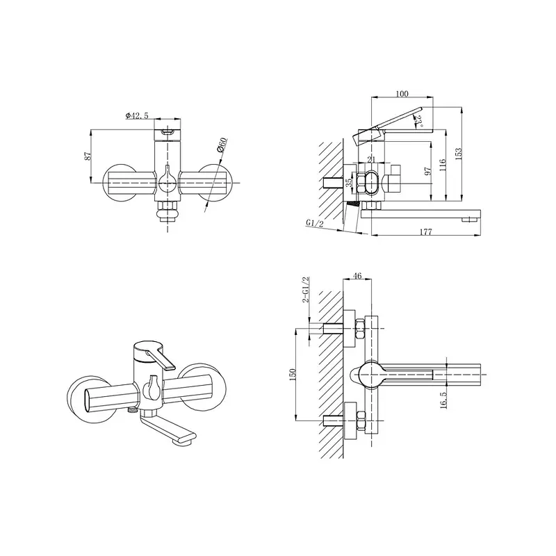 Змішувач для ванни Mixxus Lord 009 Euro MI7139, Хром - фото 2