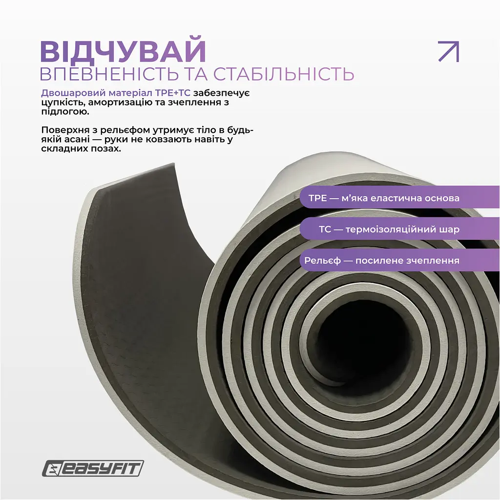 Килимок для йоги та фітнесу EasyFit Polarity stone з ремнем - фото 3