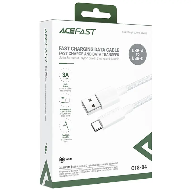 Дата кабель Acefast C18-04 USB to Type-C 3A (1.2m) White - фото 5